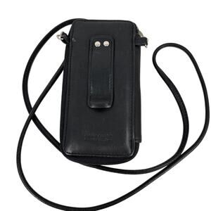 Eddie Bauer Crossbody Travel Wallet Bag Black Leather Zip Around Mini